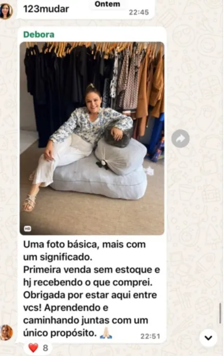 Print do grupo: Debora conta a primeira venda sem estoque