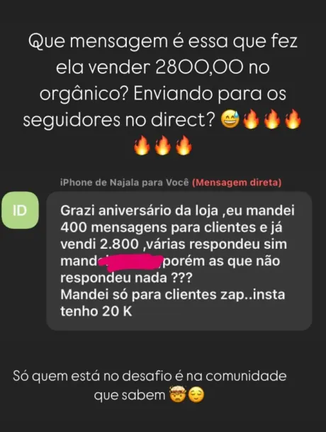 Print: aluna conta que mandou 400 mensagens no aniversário da loja e vendeu R$ 2.800